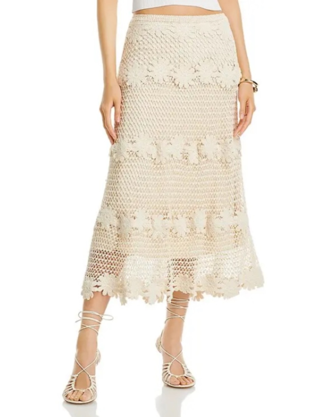 Kobi Halperin Presley Crochet Maxi Skirt Women's Size Large Cream (B)